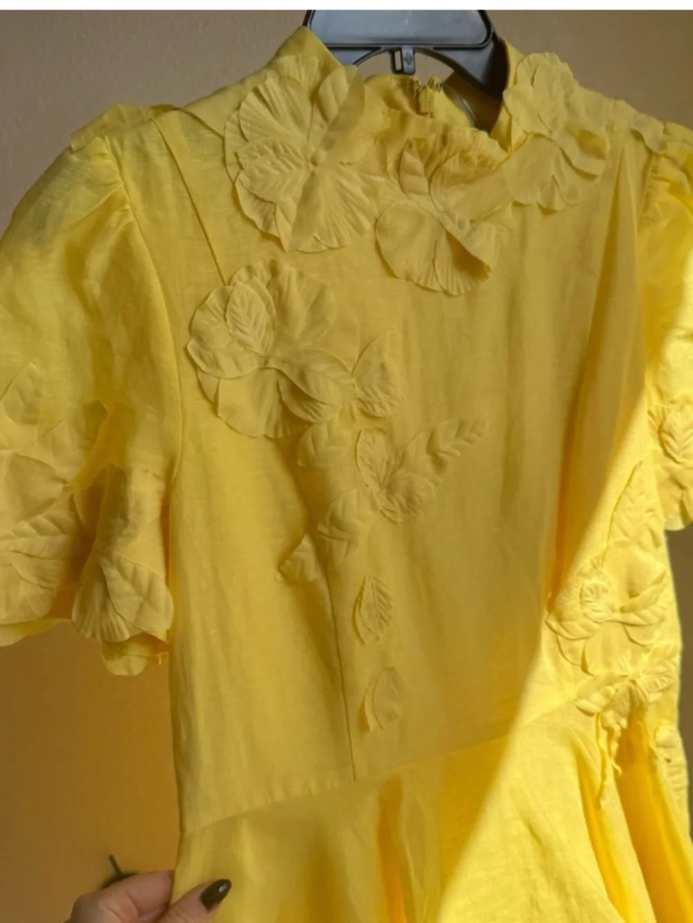 NWT Antonio Melani Iris Linen Floral Appliqué Sunshine Yellow Mockneck Dress